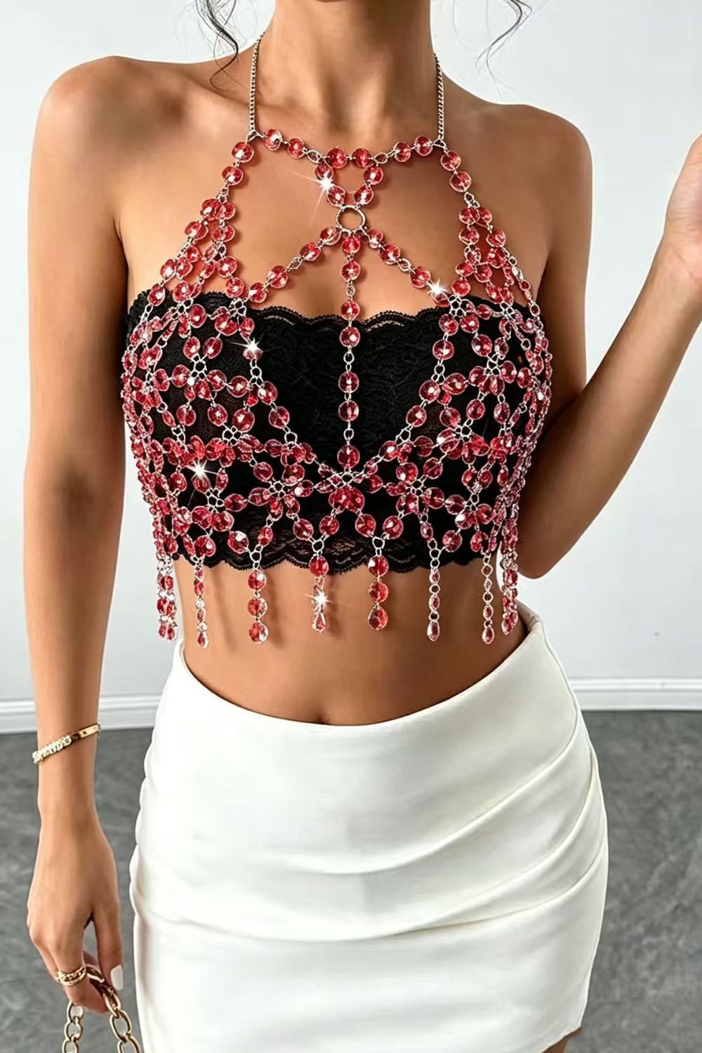 Gem Chain Tassel Halter Top