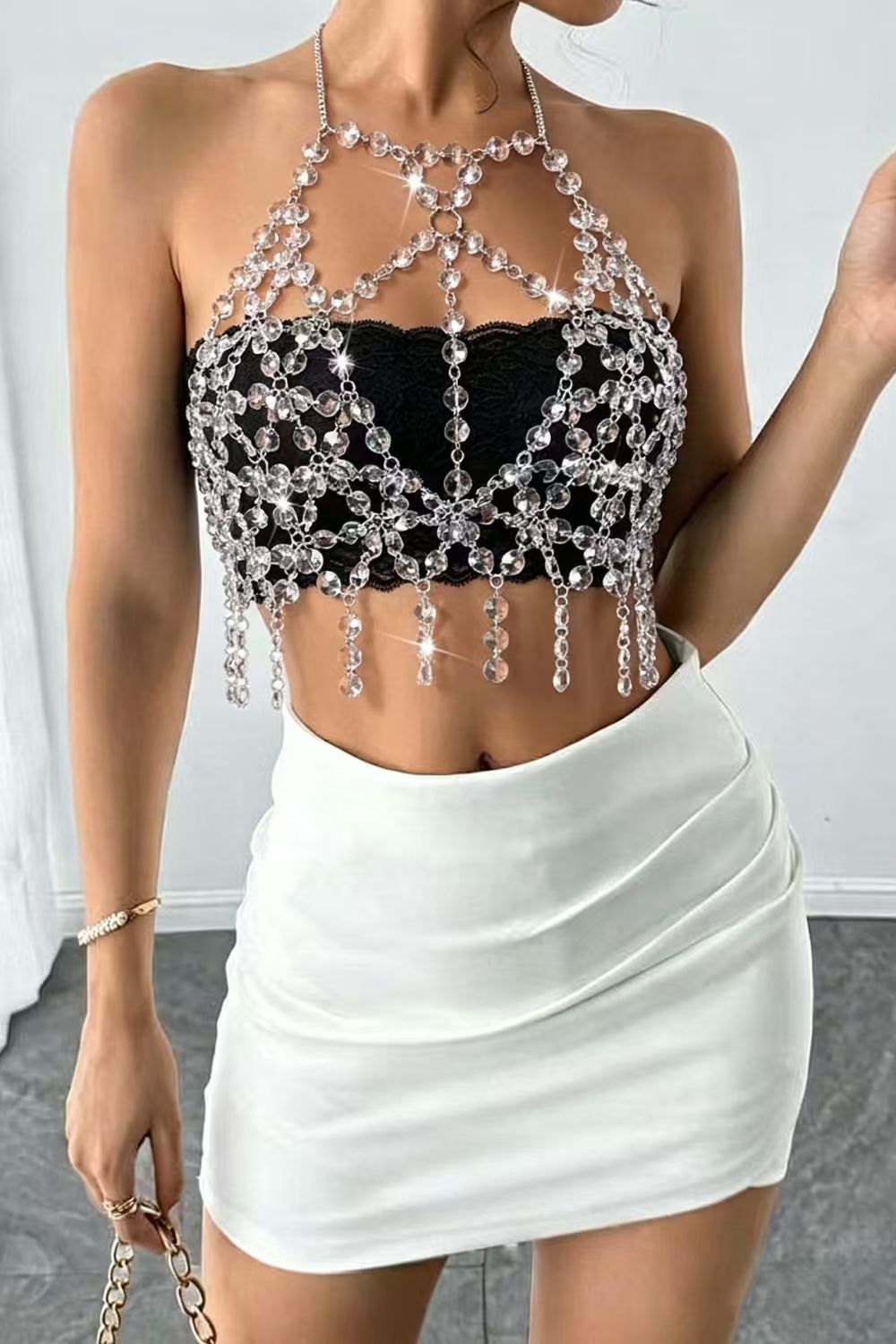 Gem Chain Tassel Halter Top