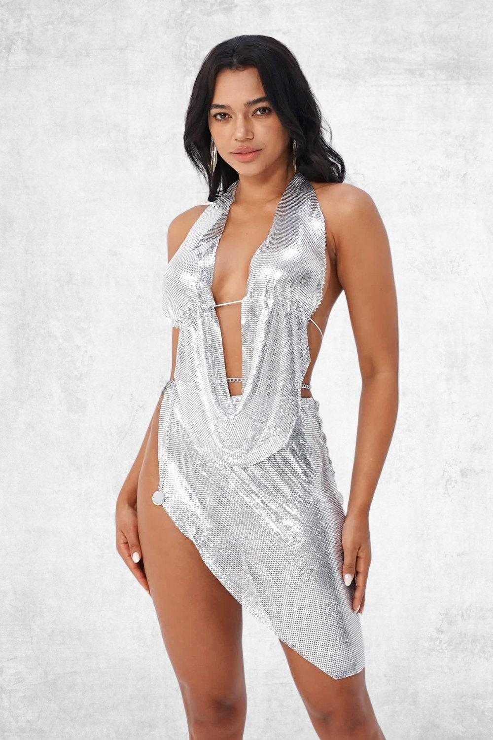 Draped Chainmail Top & Asymmetrical Skirt Set
