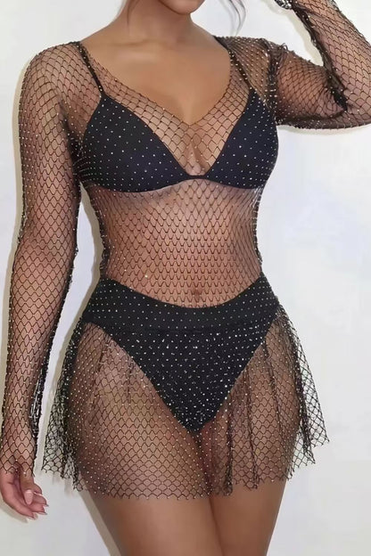 Rhinestone Fishnet Cover Up Dress
