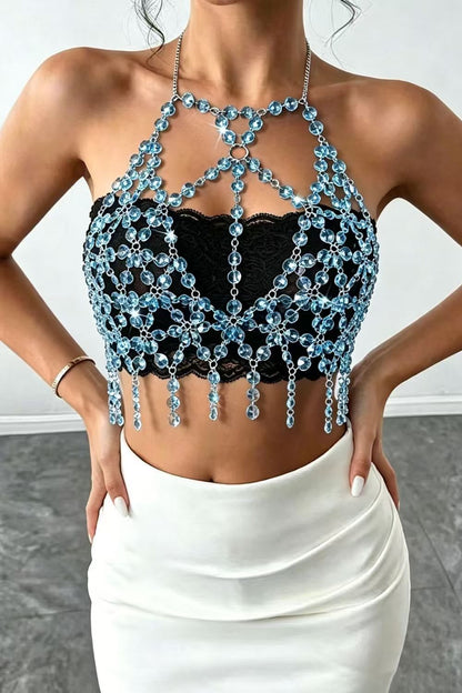 Gem Chain Tassel Halter Top