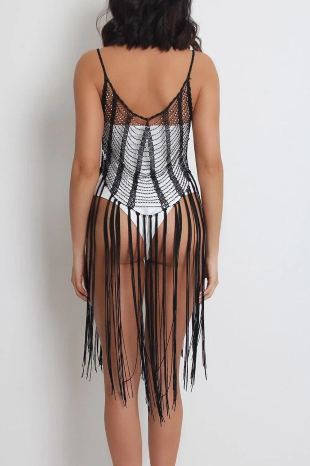 Fringe Rhinestone Halter Dress