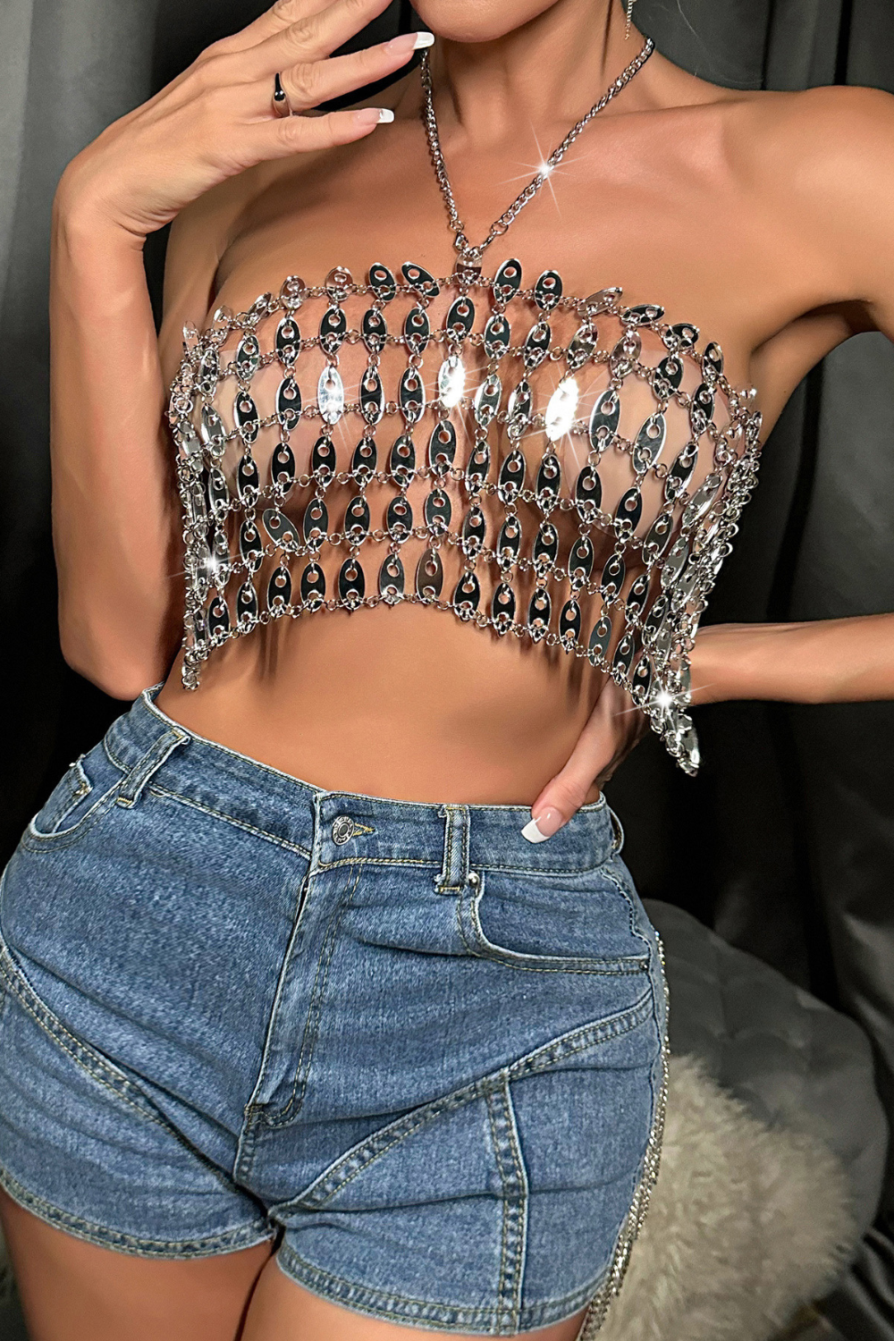 Acrylic Chain Halter Top