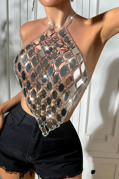 Silver Rhombus Fish Scale Halter Top
