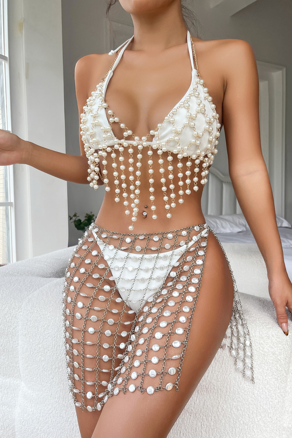 Pearl Chain Skirt Set