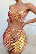 Orange Fish Scale Backless Set