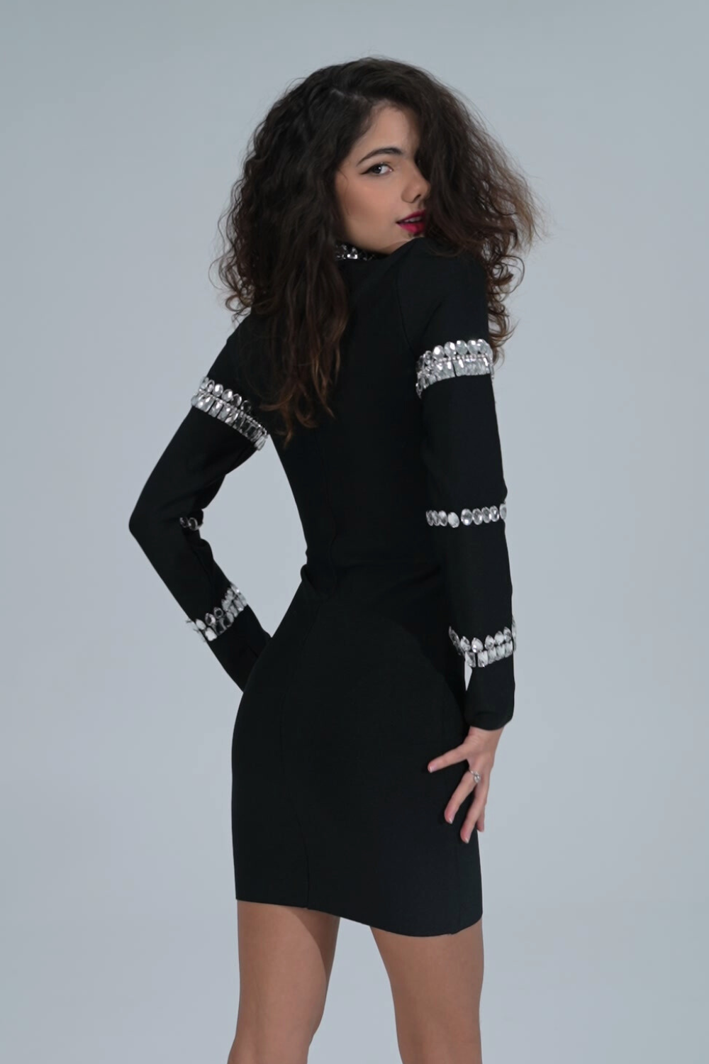 Long Sleeve Crystal Bandage Dress