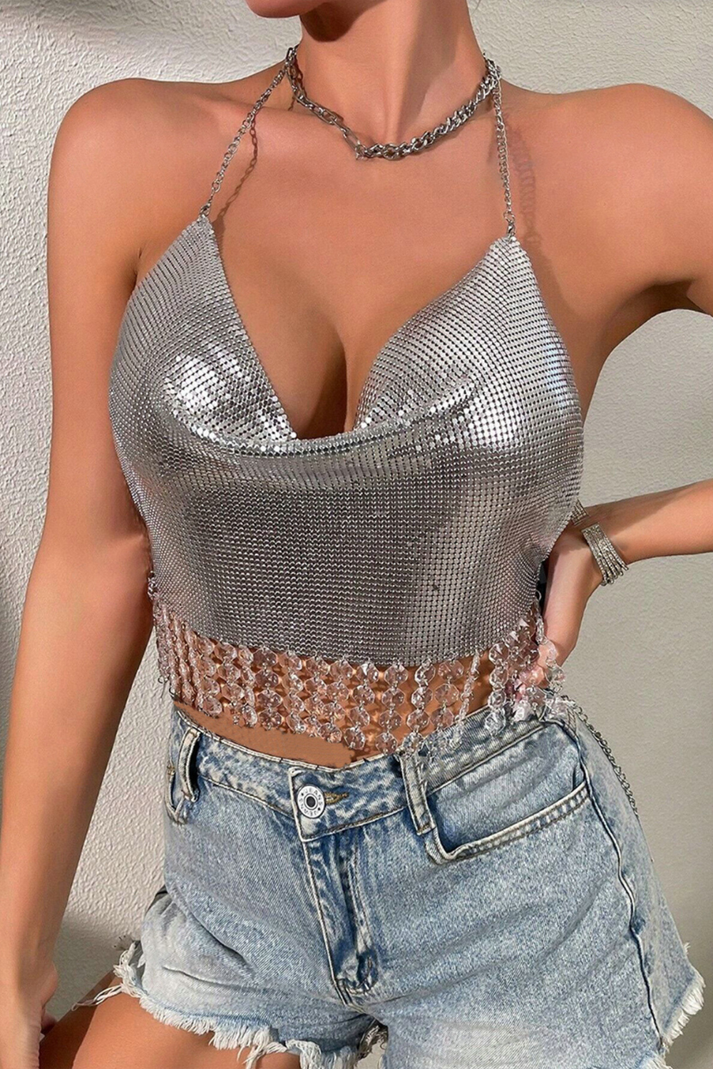 Chainmail Sequin Gem Top