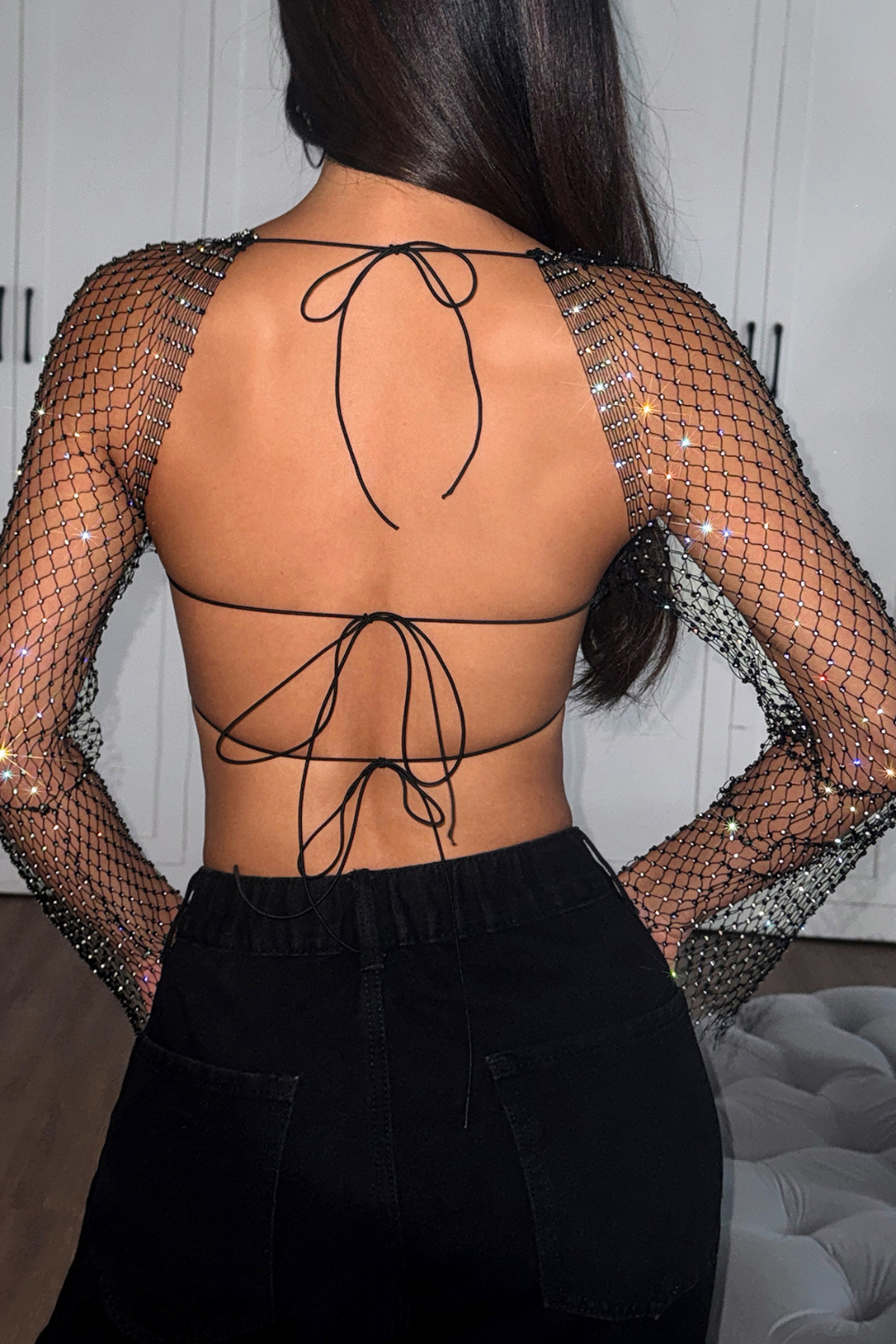 Glisten Mesh Butterfly Knot Splicing Top