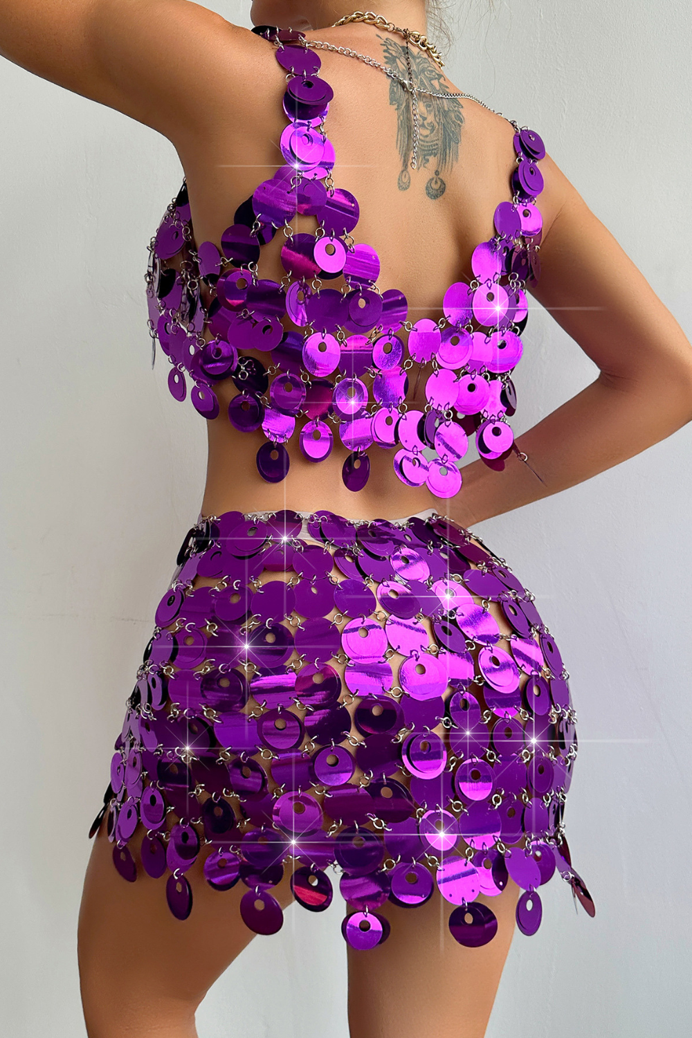 Purple Sequin Skirt Set