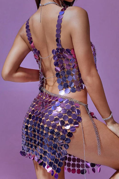 Purple Sequin Disc Chain 2PCS Set