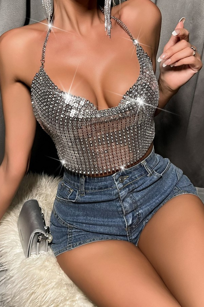 Silver Flash Drill Halter Top