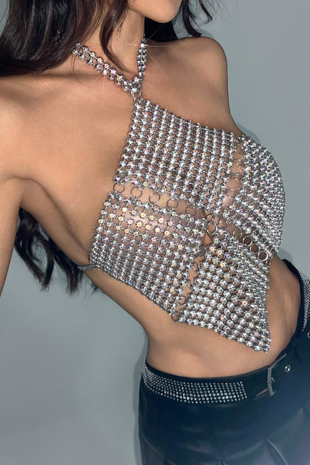 Crystal Chainmail Halter Crop Top