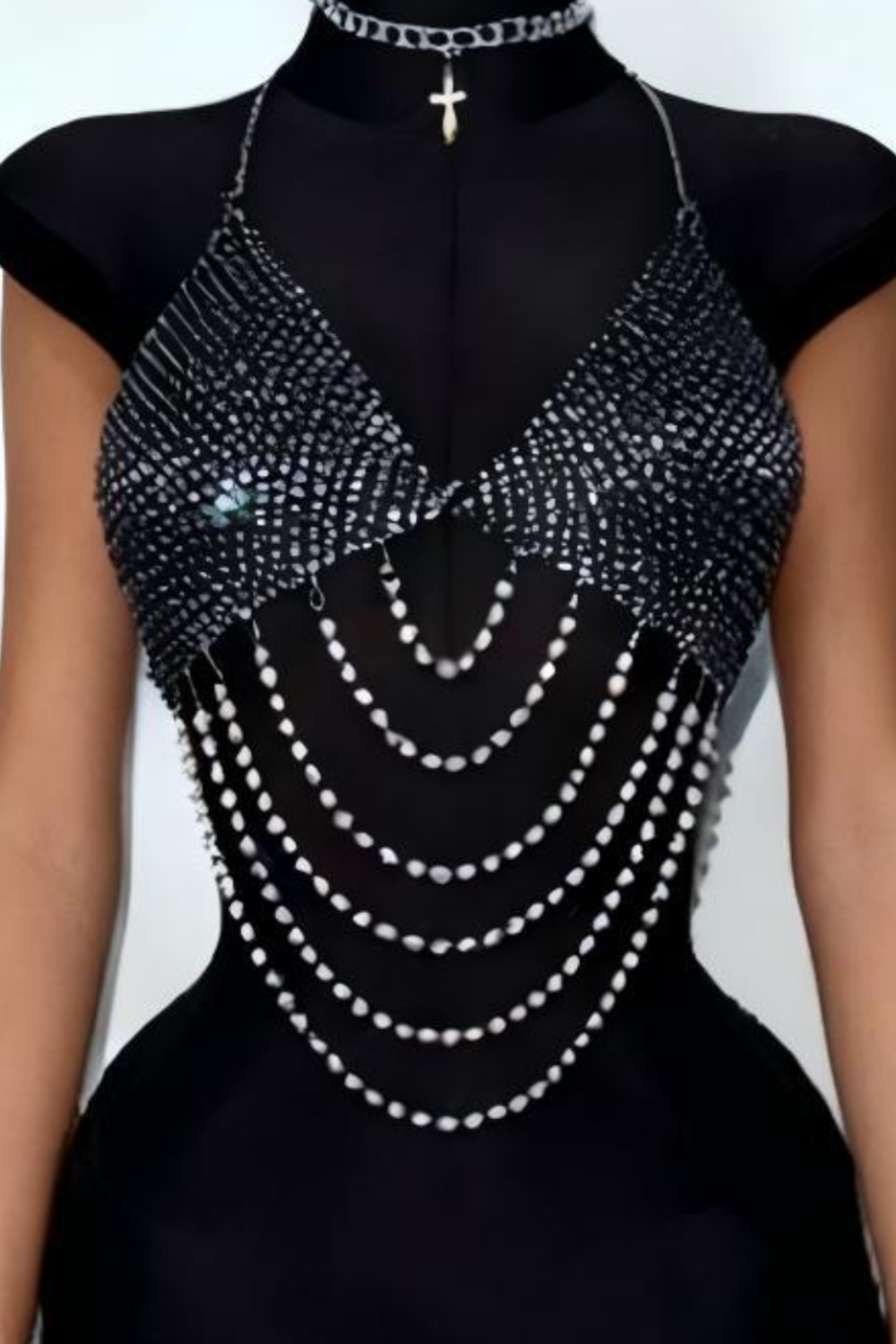 Metallic Chain Bikini with Pearl Details