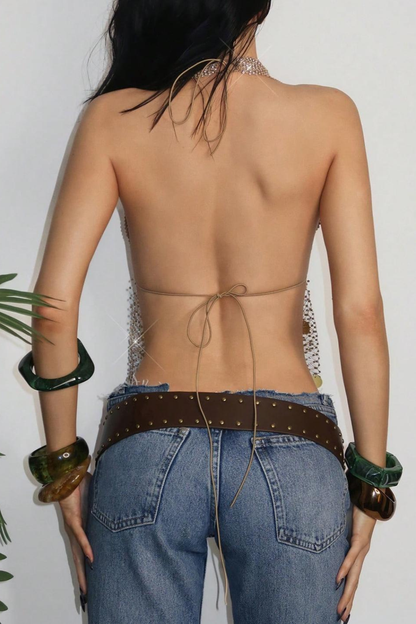 Sheer Rhinestone Halter Top
