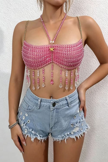 Pink Crystal Fringe Cami Top
