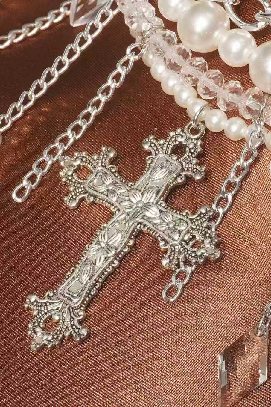 Pearl Cross Halter Body Chain Top