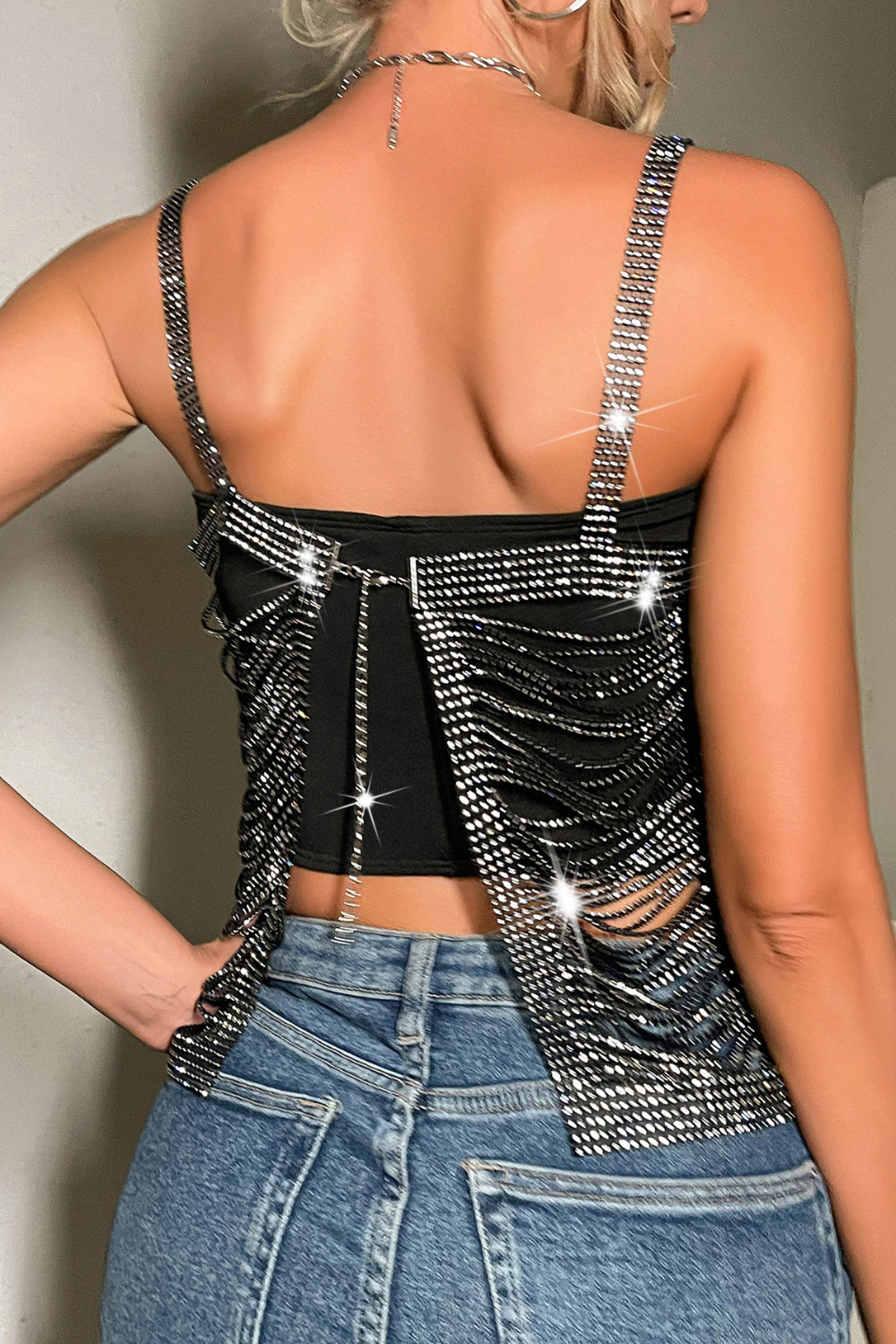 Black Hollow Out Halter Top