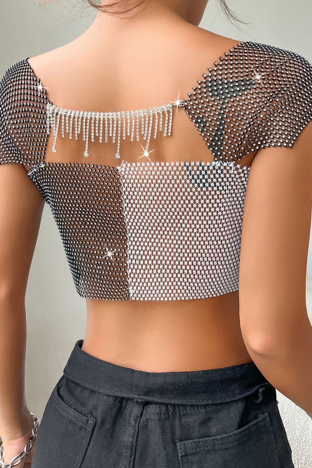 Bicolor Glisten Mesh Top