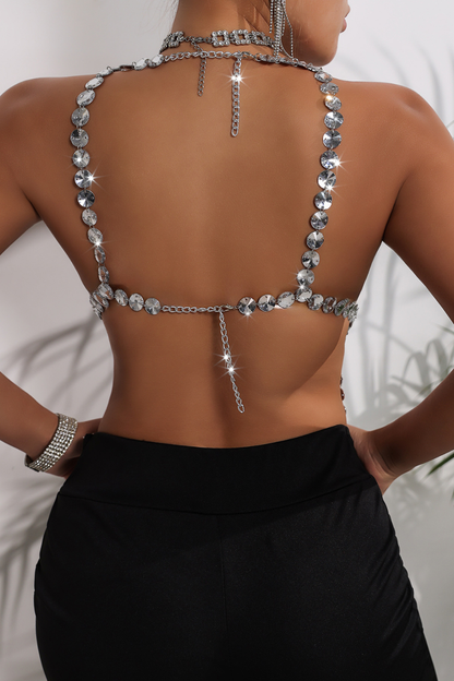 Crystal Tassel Embellished Halter Top