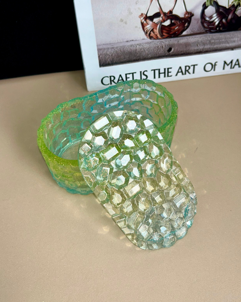 Green Resin Storage Jar with Lid