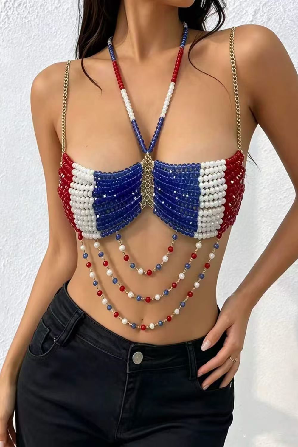 Patriotic Beaded Tassel Crop Top