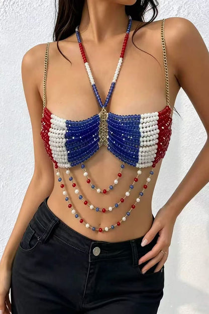 Patriotic Beaded Tassel Crop Top