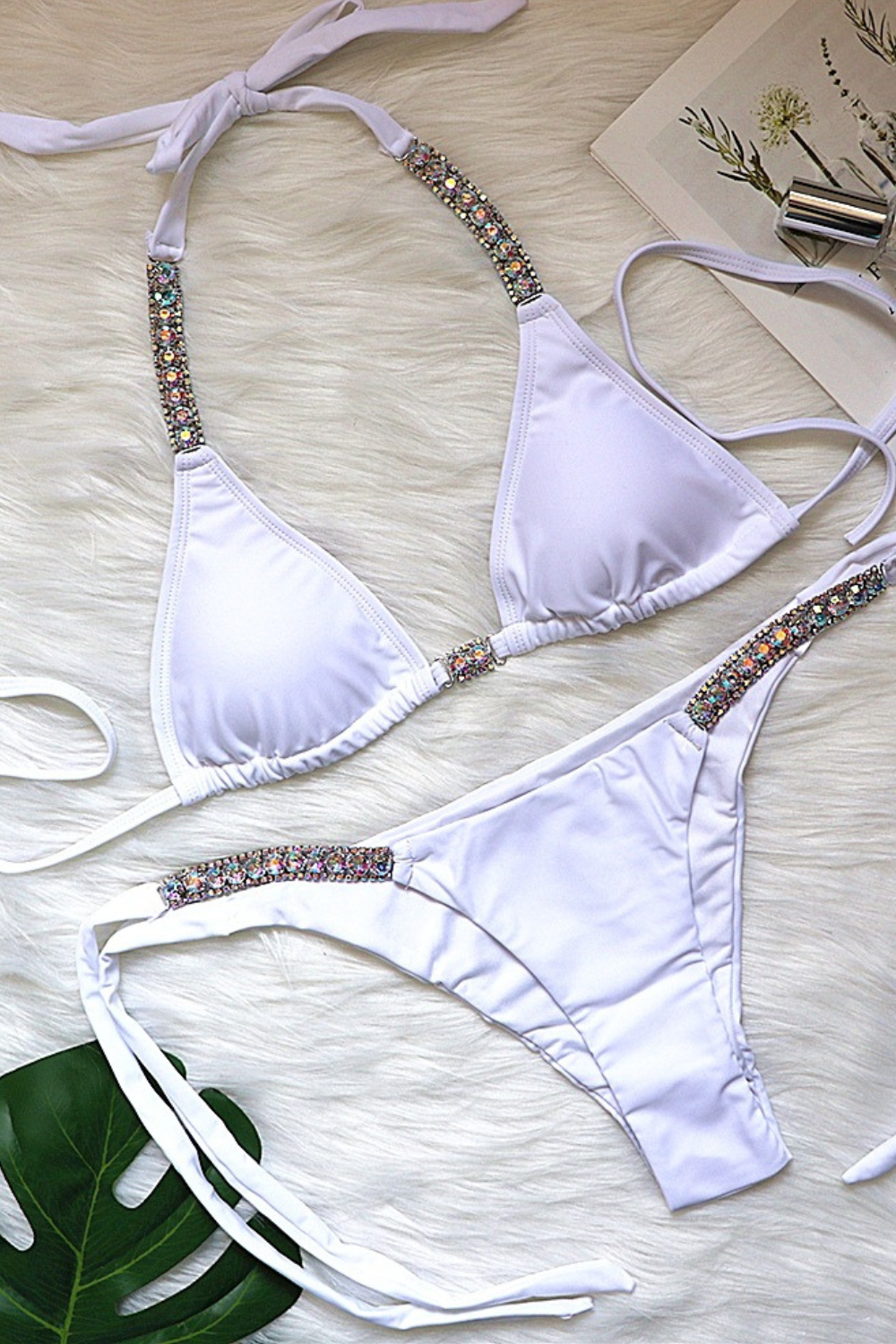 Crystal Strap Triangle Bikini Set