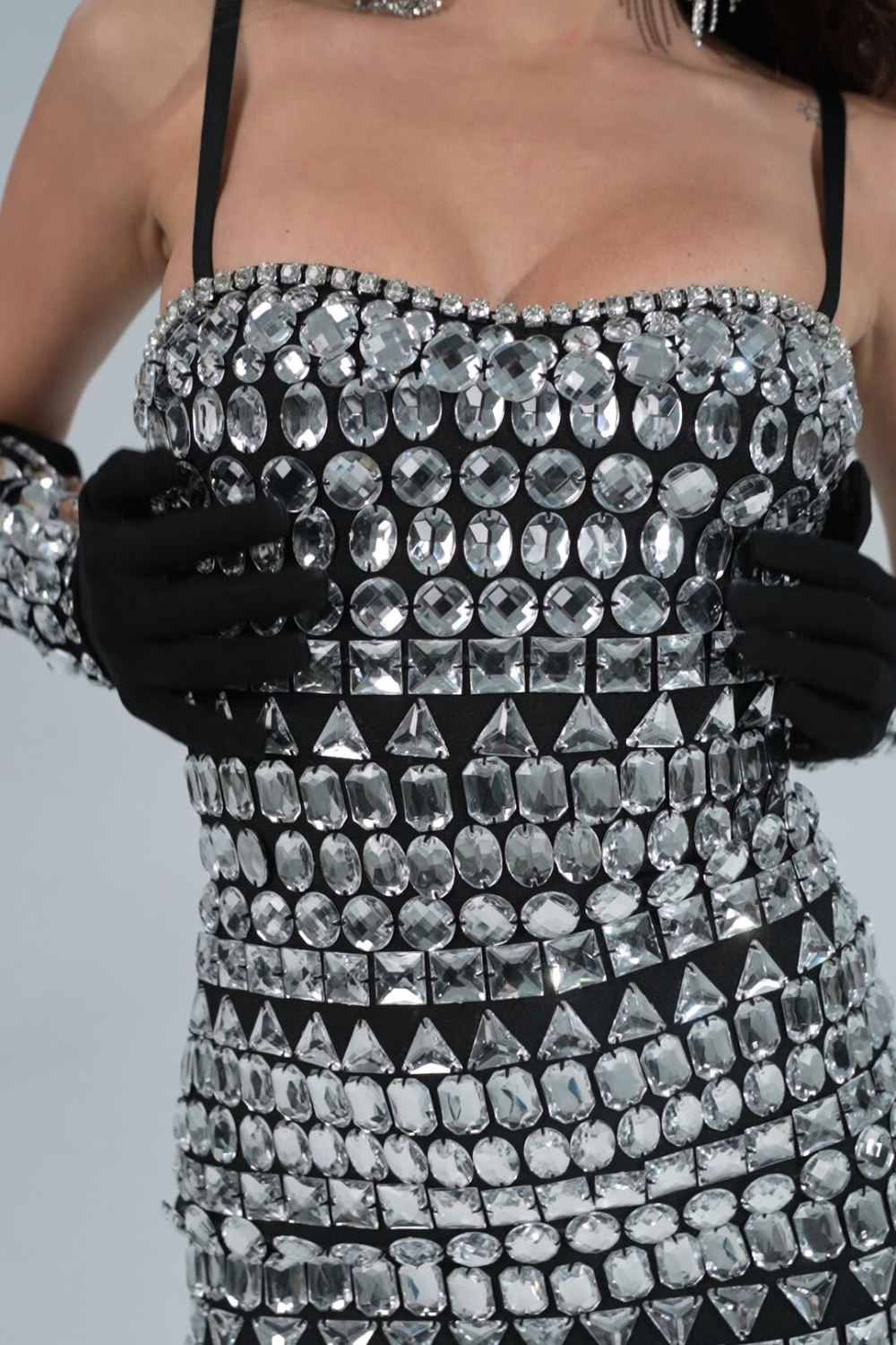 Gemstone Glam - Black Crystal Mini Dress