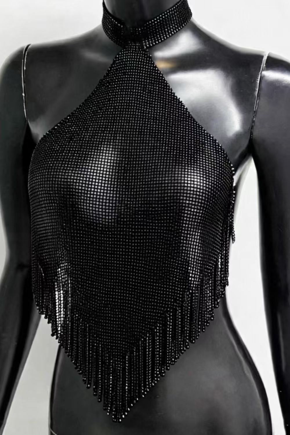 Metallic Glitter Chainmail Fringe Top