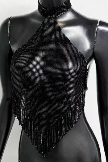 Metallic Glitter Chainmail Fringe Top