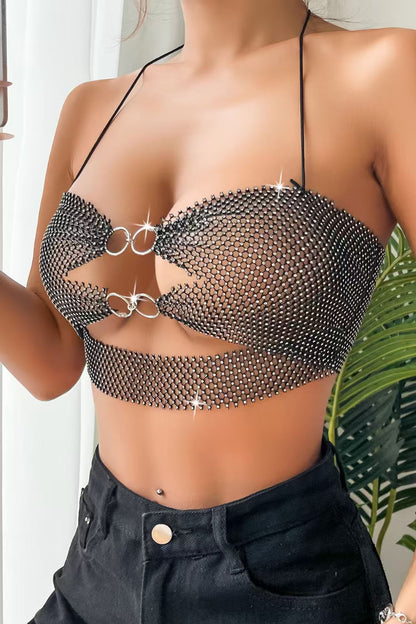Rhinestone Mesh Halter Top