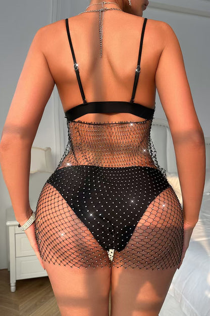 Sequins Rhinestone Fishnet Dress