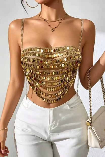 Gold Coin Fringe Chain Top