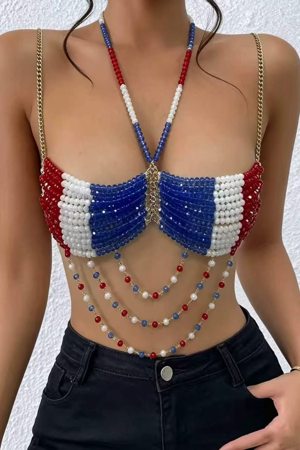 Patriotic Beaded Tassel Crop Top
