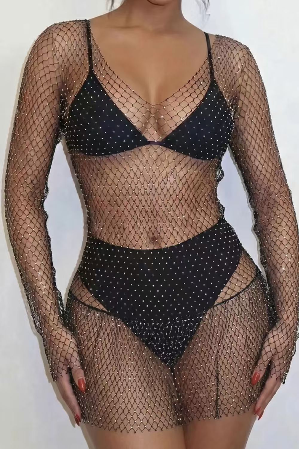 Rhinestone Fishnet Cover Up Dress