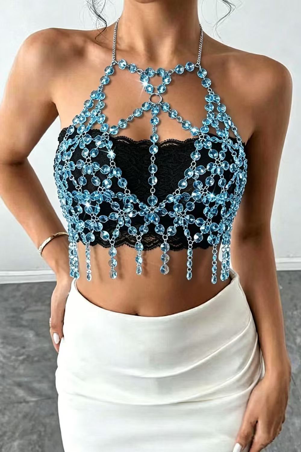 Gem Chain Tassel Halter Top