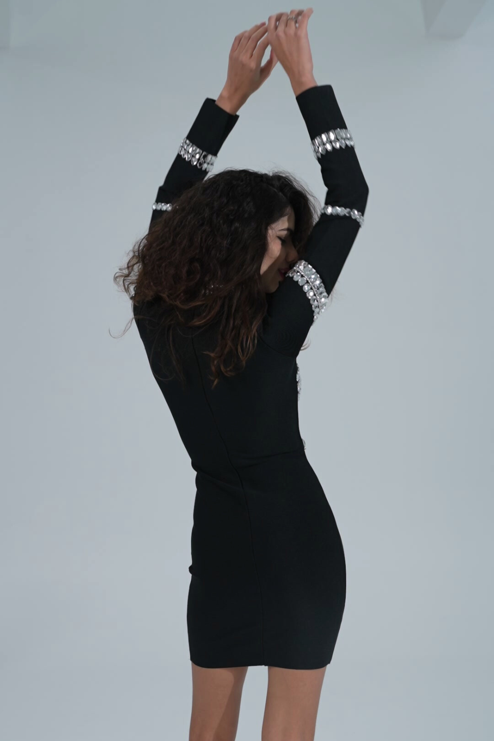 Long Sleeve Crystal Bandage Dress