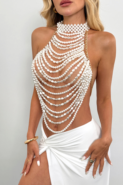 Luxe Pearl Body Chain Halter Top