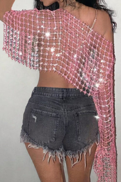 Sequin Crochet Off-Shoulder Top