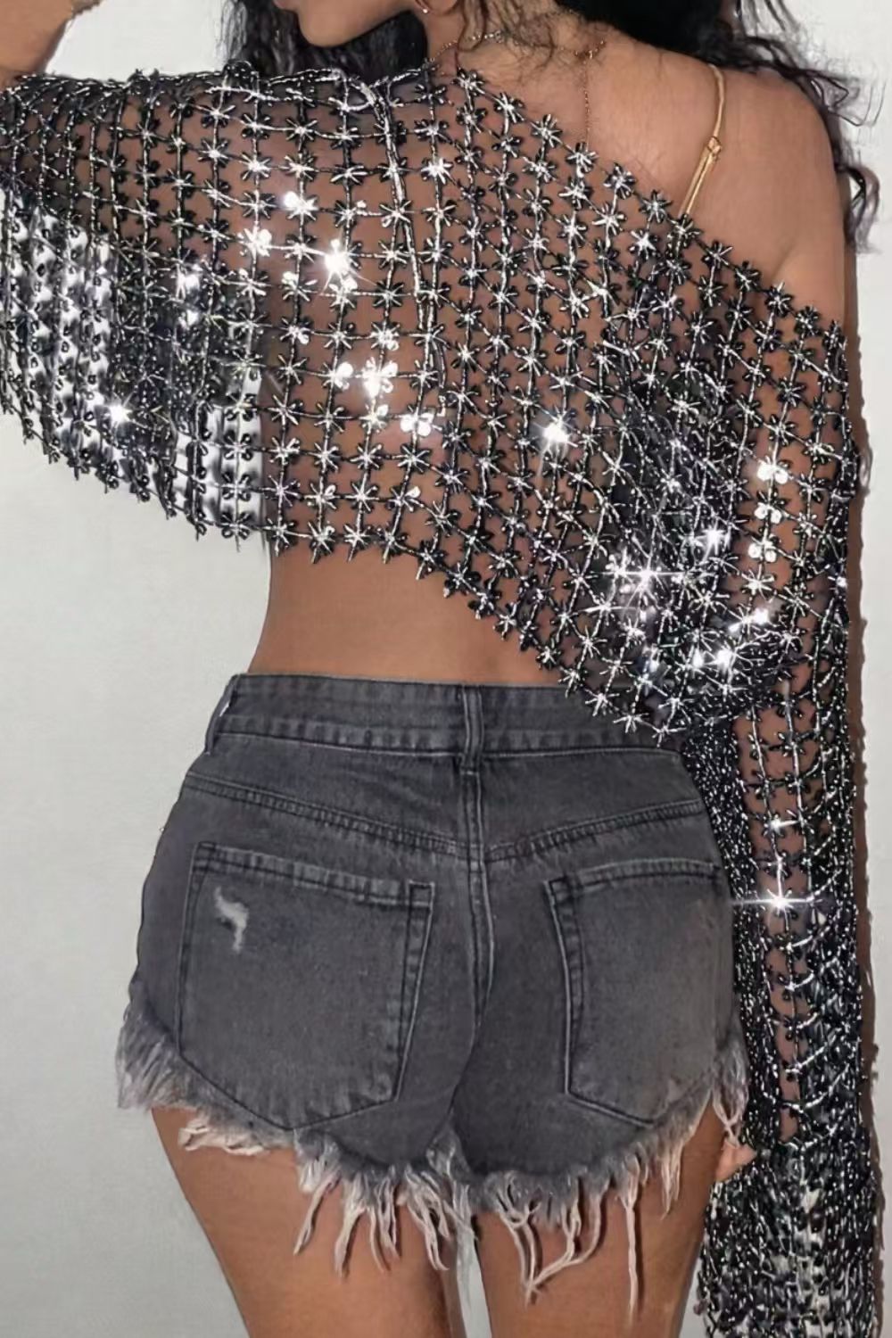 Sequin Crochet Off-Shoulder Top