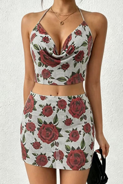 Rose Print Chainmail Skirt Set