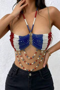 Patriotic Beaded Tassel Crop Top
