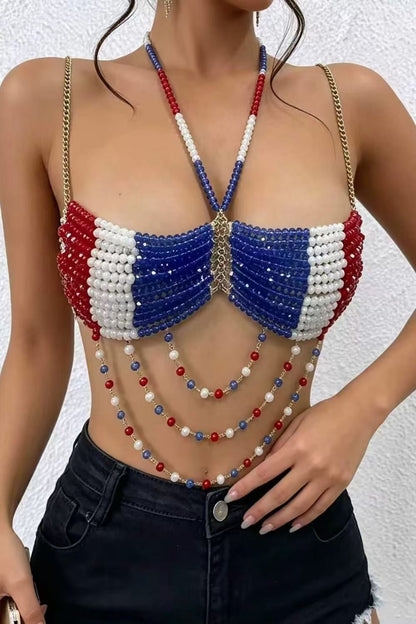 Patriotic Beaded Tassel Crop Top