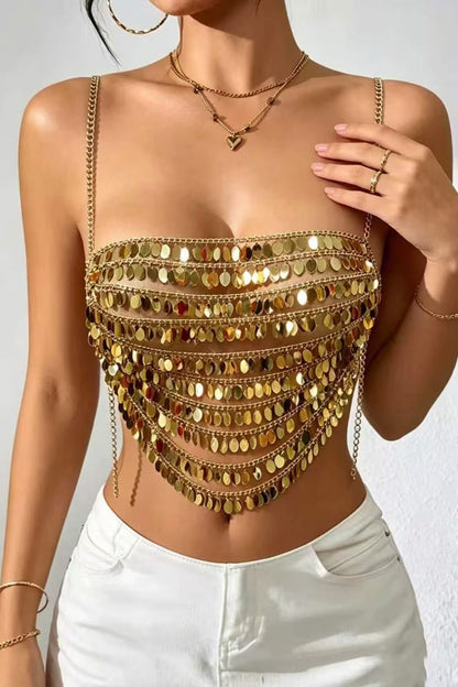 Gold Coin Fringe Chain Top