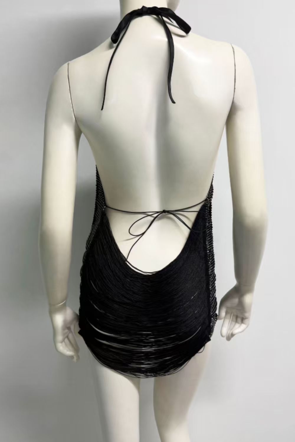 Black Crystal Fringe Mini Dress