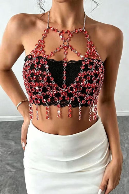Gem Chain Tassel Halter Top