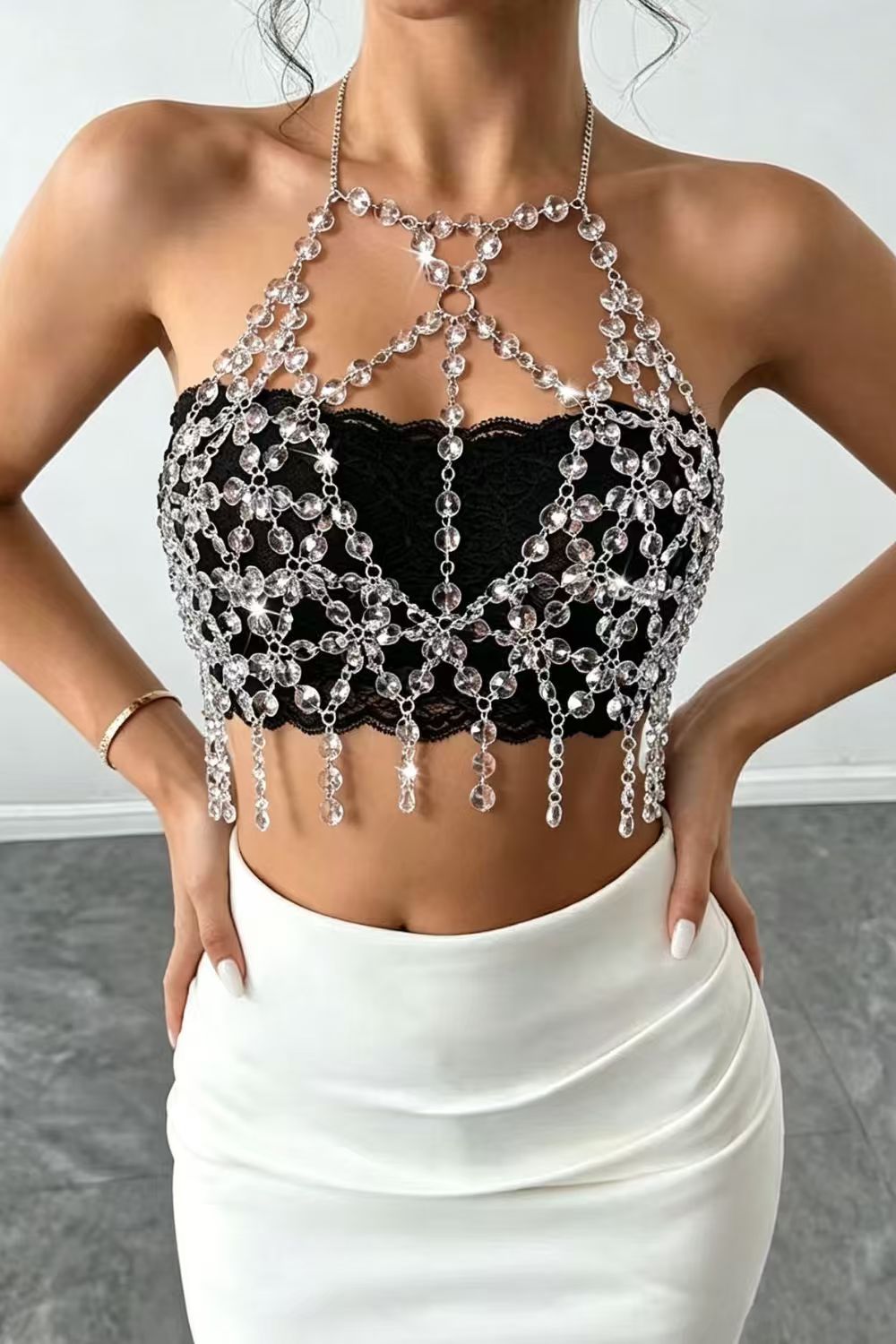 Gem Chain Tassel Halter Top