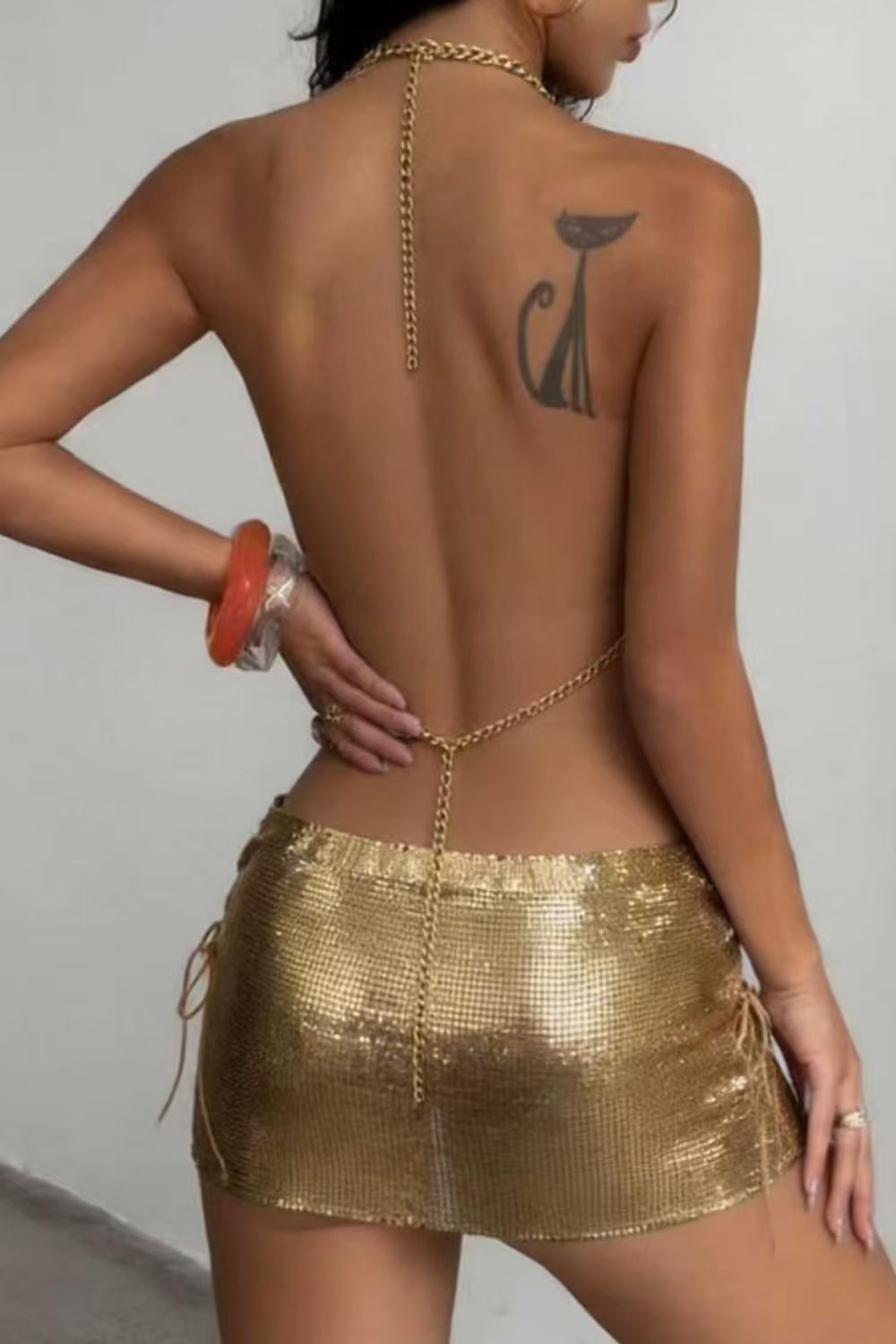 Gold Metallic Crop Top & Mini Skirt Set