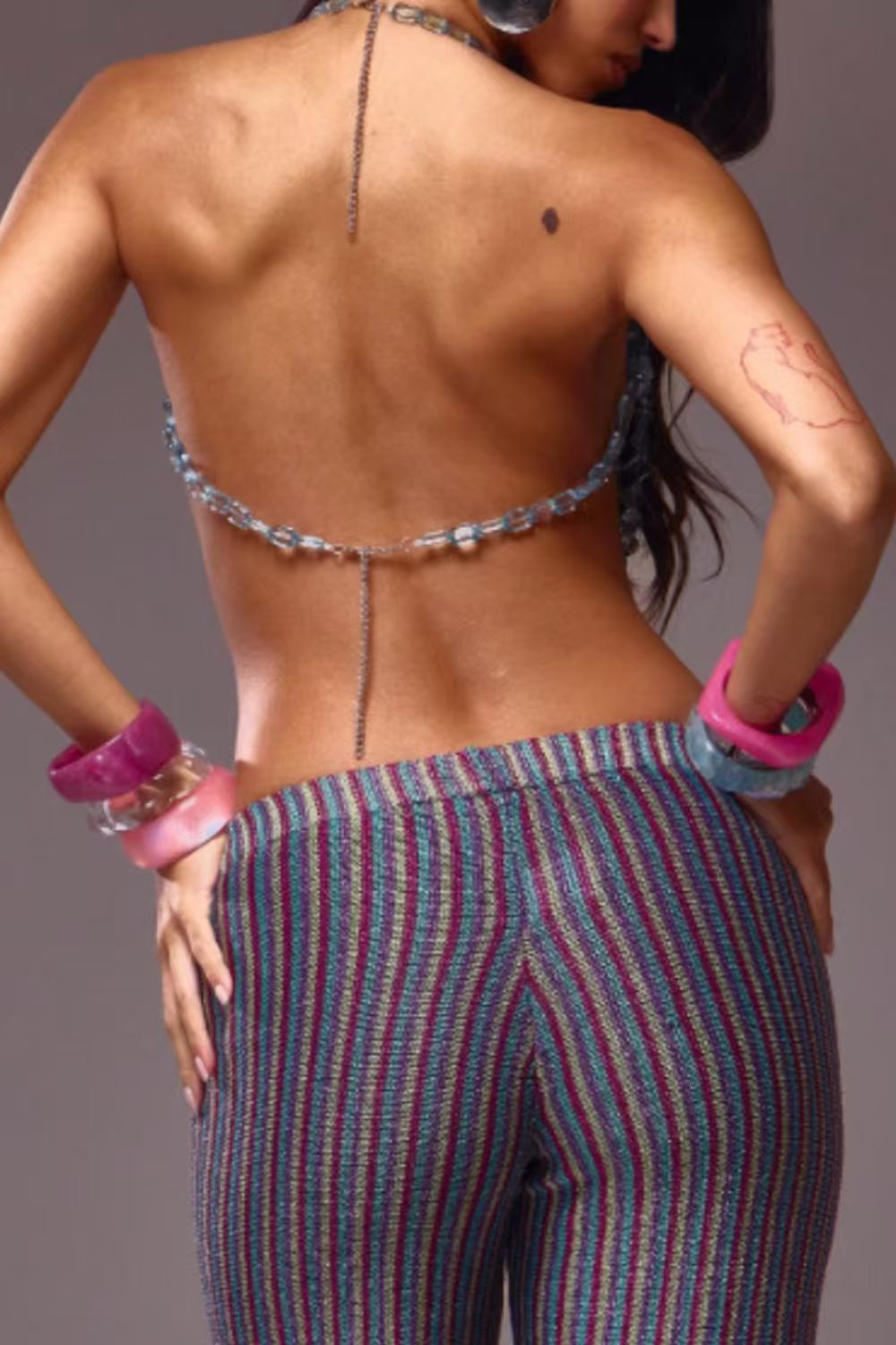 Blue Beaded Chain Halter Top